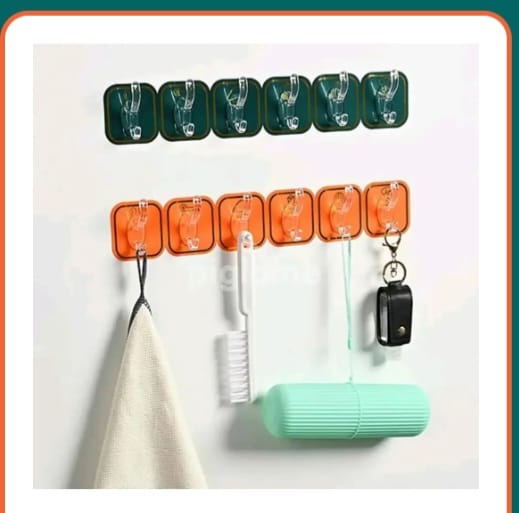 Transparent wall Hooks Without Drill Hanger 6 Piece